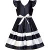 Sunny Fashion Girls Dress Navy Blue V-Neckline Ribbon Color Contrast Size 6-12(Black)