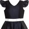 Sunny Fashion Girls Dress Navy Blue V-Neckline Ribbon Color Contrast Size 6-12(Black)