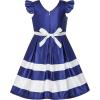 Sunny Fashion Girls Dress Navy Blue V-Neckline Ribbon Color Contrast Size 6-12(Blue)