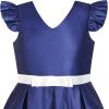 Sunny Fashion Girls Dress Navy Blue V-Neckline Ribbon Color Contrast Size 6-12(Blue)