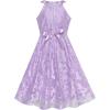 Sunny Fashion Girls Dress Purple Lace Pearl Wedding Bridesmaid Gown Size 6-12