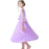 Sunny Fashion Girls Dress Purple Peacock Illusion Shoulder Bell Sleeve Size 6-12