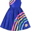 Sunny Fashion Girls Dress Purple Sunflower Green Leaves Butterfly Size 4-12(Blue Solar System)