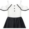 Sunny Fashion Girls Dress White and Black Chiffon Lace Cold Shoulder Size 6-12