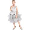Sunny Fashion Flower Girls Dress Tiered Ruffle Skirt Blue Pageant Size 6-12(Gray)