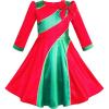 Sunny Fashion Girls Dress 3/4 Sleeve Christmas Santa Jingle Bell Snow Size 4-12(Red Green Satin)