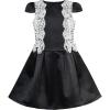 Sunny Fashion Girls Dress Black White Color Contrast Lace Bow Tie Size 6-10