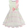 Sunny Fashion Girls Dress Bow Tie Green Pink Color Contrast Size 4-12(Multi-color)
