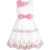 Sunny Fashion Girls Dress Bow Tie Green Pink Color Contrast Size 4-12(Pink White)
