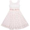 Sunny Fashion Girls Dress Floral Lace Jeweled Pearl Belt Pageant Party 4-14