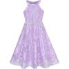 Sunny Fashion Girls Dress Purple Lace Pearl Wedding Bridesmaid Gown Size 6-12