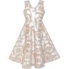 Sunny Fashion Girls Dress V Neckline Embroidered Floral Champagne Size 6-12