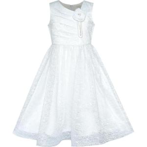Sunny Fashion Flower Girl Dress Off White Lace First Communion Wedding Bridesmaid