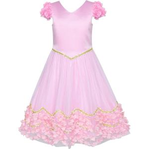 Sunny Fashion Flower Girl Dress Pink Floral Wedding Bridesmaid Party Size 6-12