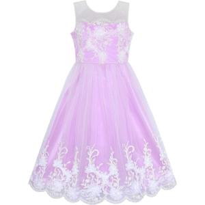 Sunny Fashion Flower Girl Dress Tea Length Champagne Wedding Bridesmaid