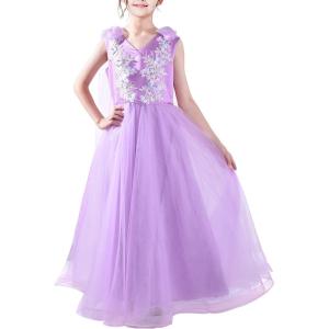 Sunny Fashion Flower Girls Dress Purple Sleeveless Mantillas Wedding Bridesmaid