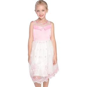 Sunny Fashion Flower Girls Dress Purple Tiered Skirt Bridesmaid Wedding(Pink Embroidery Tulle)