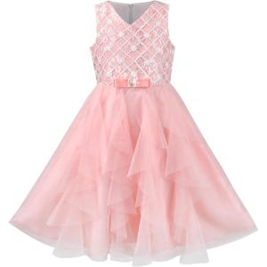 Sunny Fashion Flower Girls Dress Purple Tiered Skirt Bridesmaid Wedding(Pink Mesh)