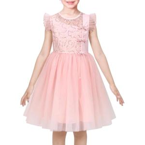 Sunny Fashion Flower Girls Dress Purple Tiered Skirt Bridesmaid Wedding(Pink Sequin)