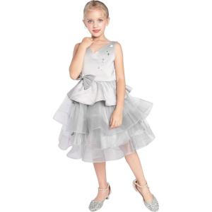 Sunny Fashion Flower Girls Dress Tiered Ruffle Skirt Blue Pageant Size 6-12(Gray)