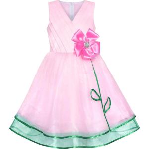 Sunny Fashion Flower Girls Dress Tiered Ruffle Skirt Blue Pageant Size 6-12(Pink)