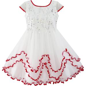 Sunny Fashion Flower Girls Dress Tiered Ruffle Skirt Blue Pageant Size 6-12(Red)