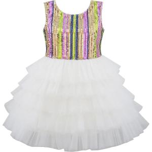 Sunny Fashion Girls Dress Birthday Princess Ruffle Dress Cake Balloon Print(White)