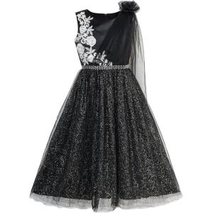 Sunny Fashion Girls Dress Black Sparkling Tulle Lace Party Prom Gown Size 6-12