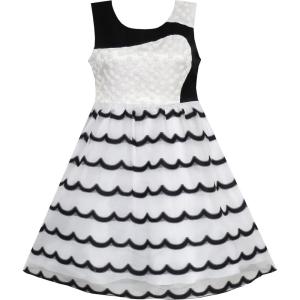 Sunny Fashion Girls Dress Bow Tie Green Pink Color Contrast Size 4-12(Night Black)