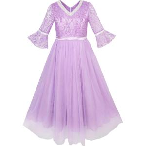 Sunny Fashion Girls Dress Lace Sequin V-Neckline Pageant Wedding Size 4-14