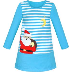 Sunny Fashion Girls Dress Long Sleeve Butterfly Color Contrast Casual Wearing(Blue Striped)