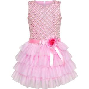Sunny Fashion Girls Dress Ruffle Skirt Pink Flower Birthday Party Size 5-12