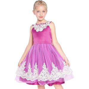 Sunny Fashion Girls Dress Vintage Flower Lace Purple Wedding Party Size 7-14(Purple)