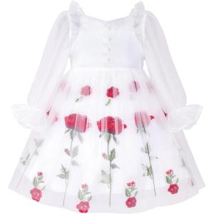 Sunny Fashion Girls Dress White Rose Flower Embroidery Heart Shape Back Wedding(Pink)