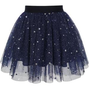 Sunny Fashion Girls Skirt Navy Blue Pearl Stars Sparkling Tutu Dancing Size 4-12(Blue)