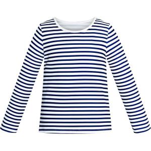 Sunny Fashion Girls T-Shirt Striped School Uniform Size 4-12(Blue Striped Top Only)