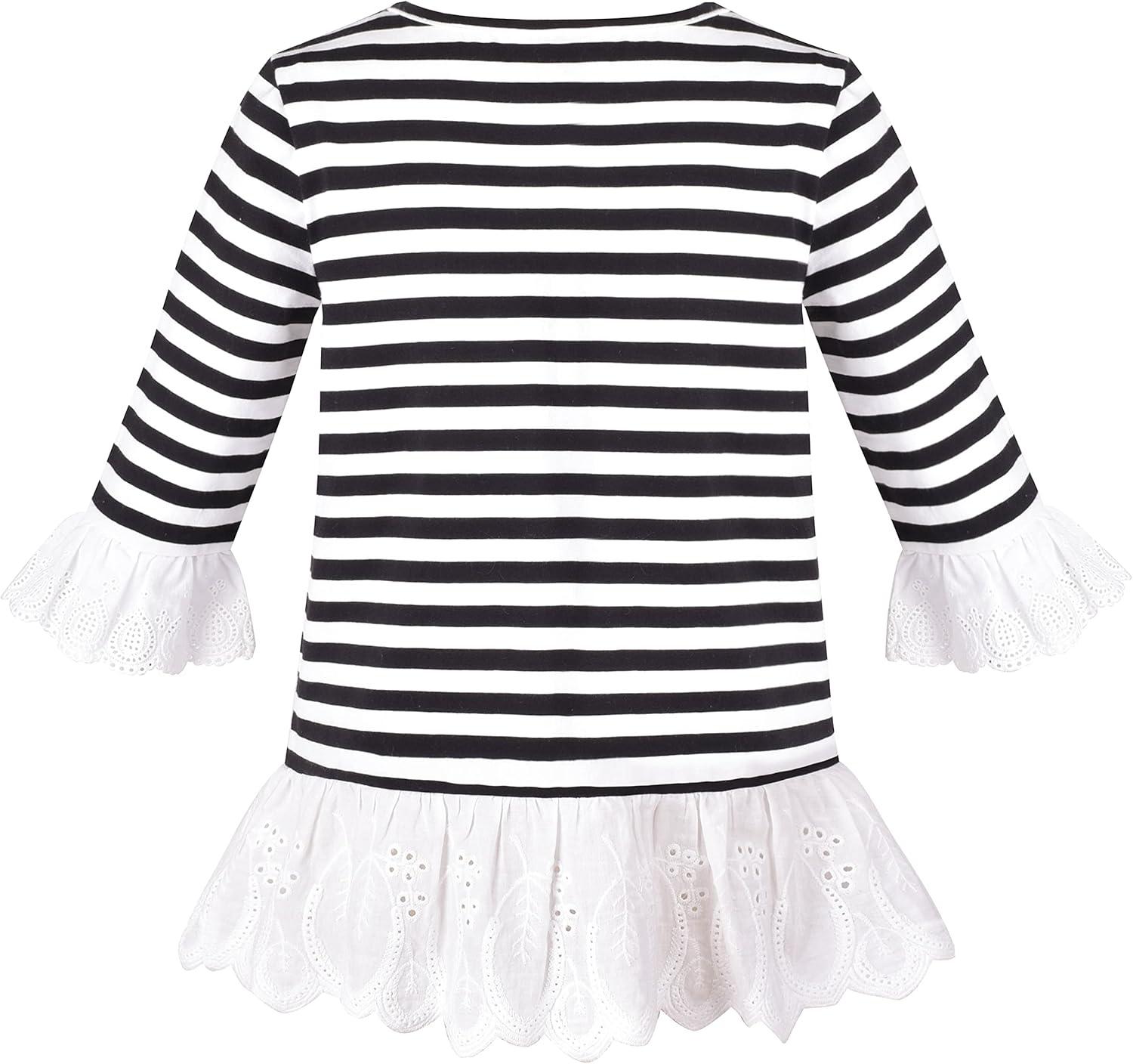 imageSunny Fashion Girls Casual Dress Cotton Long Sleeve Kite Cloud EmbroideredBlack