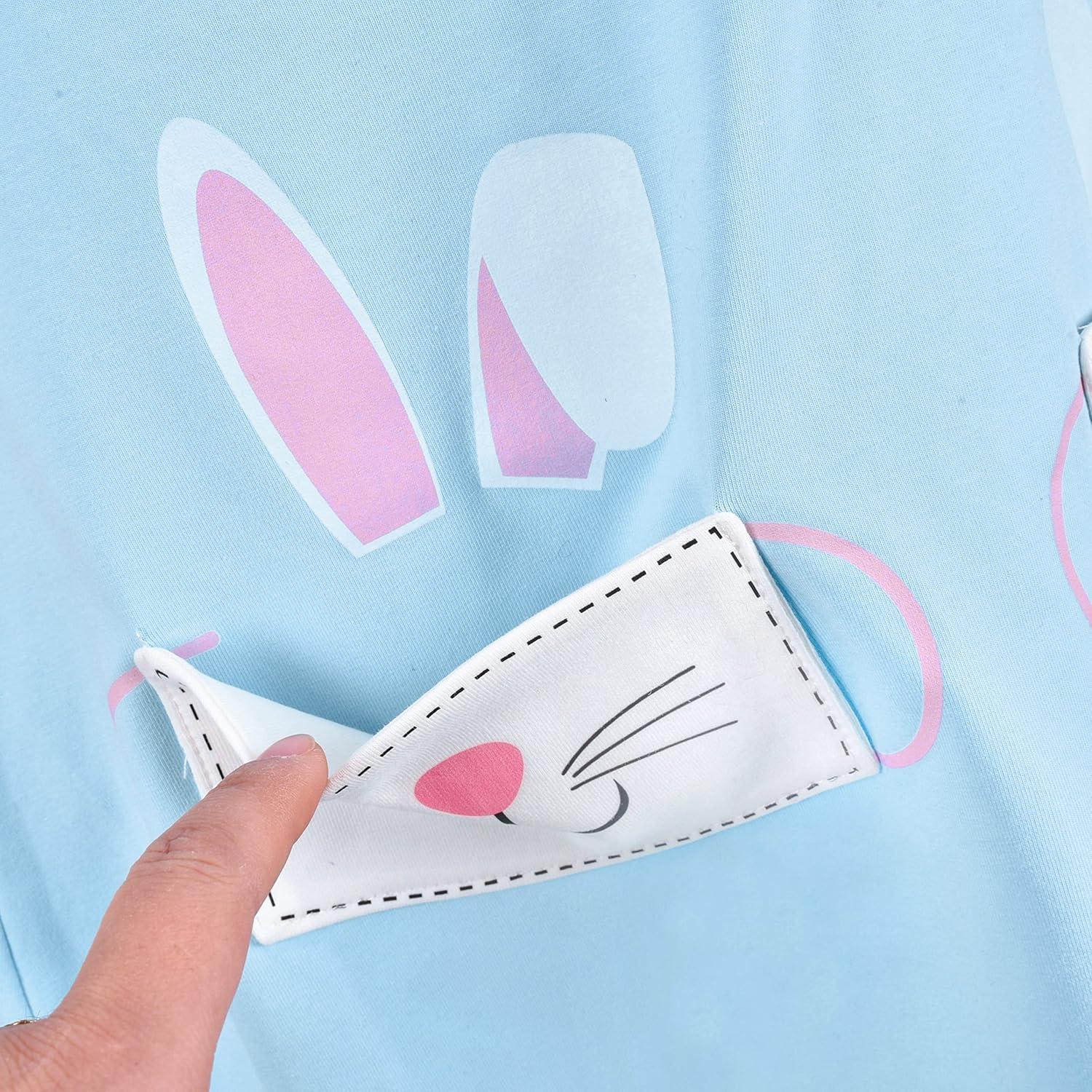 imageSunny Fashion Girls Casual Dress Cotton Long Sleeve Kite Cloud EmbroideredBlue Bunny