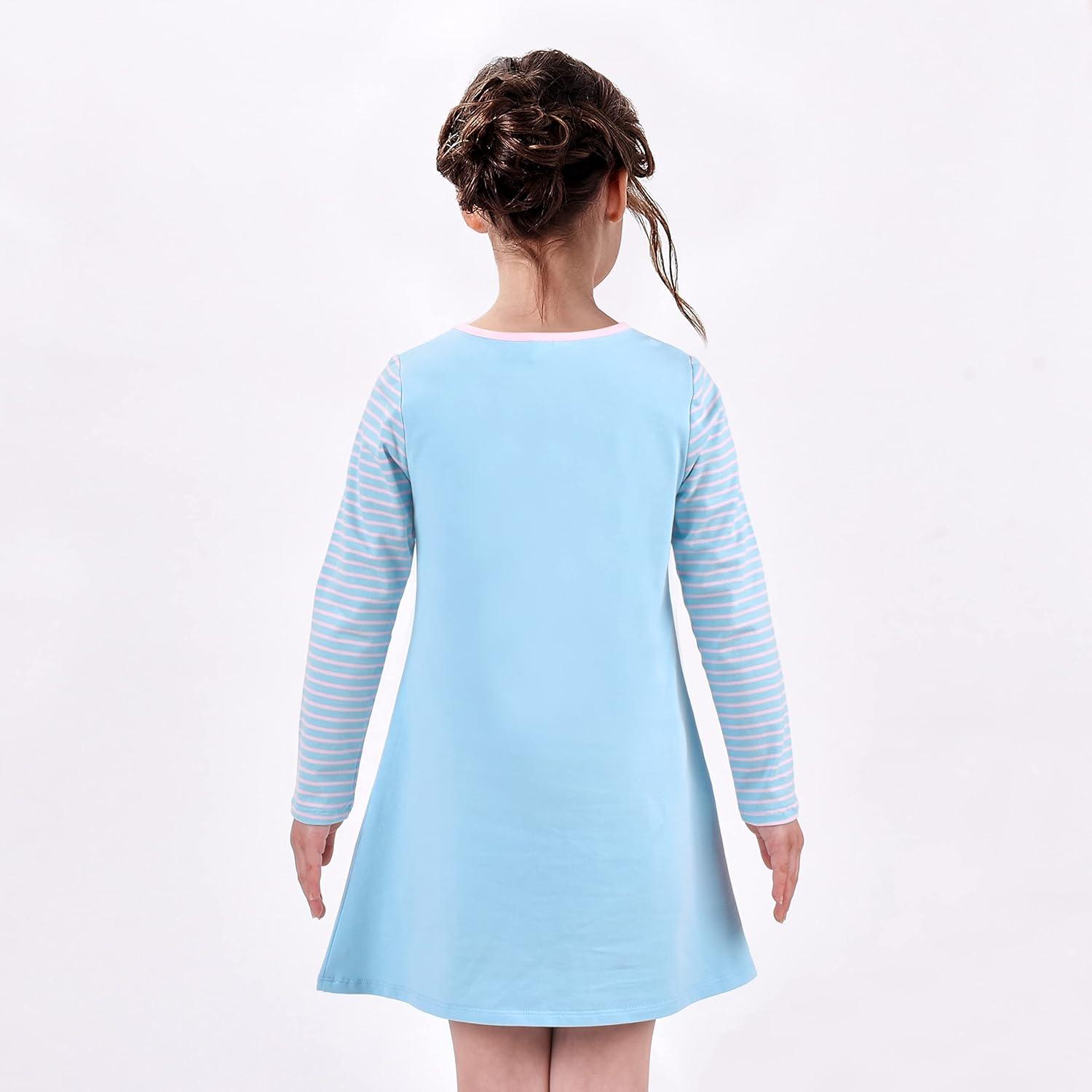 imageSunny Fashion Girls Casual Dress Cotton Long Sleeve Kite Cloud EmbroideredBlue Bunny