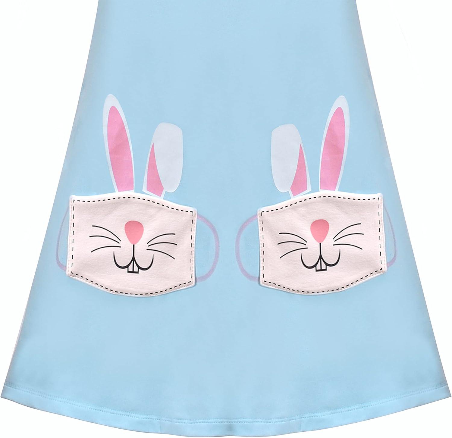 imageSunny Fashion Girls Casual Dress Cotton Long Sleeve Kite Cloud EmbroideredBlue Bunny