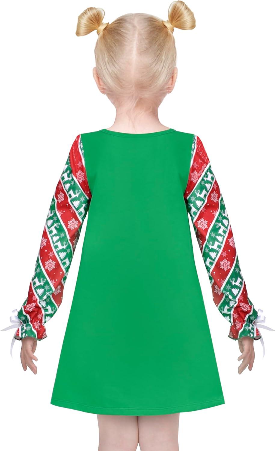 imageSunny Fashion Girls Casual Dress Cotton Long Sleeve Kite Cloud EmbroideredGreen Candy Cane