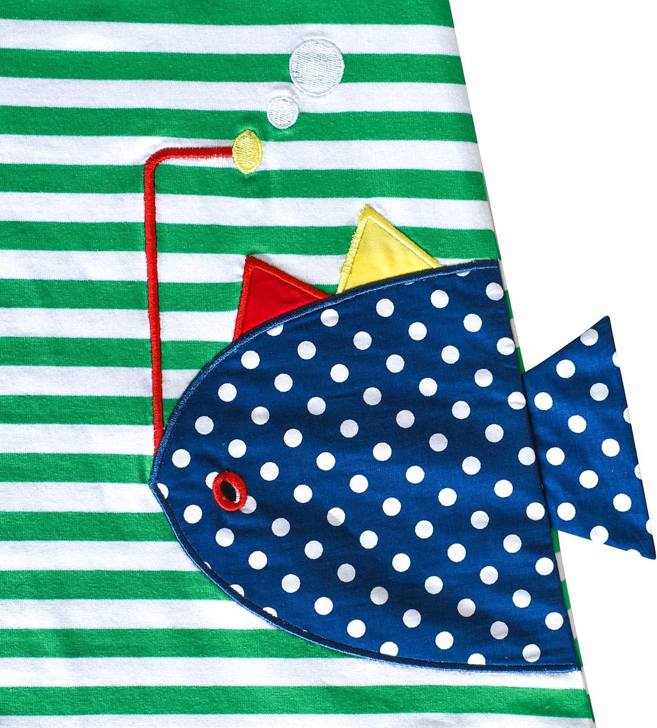 imageSunny Fashion Girls Casual Dress Cotton Long Sleeve Kite Cloud EmbroideredGreen Fish