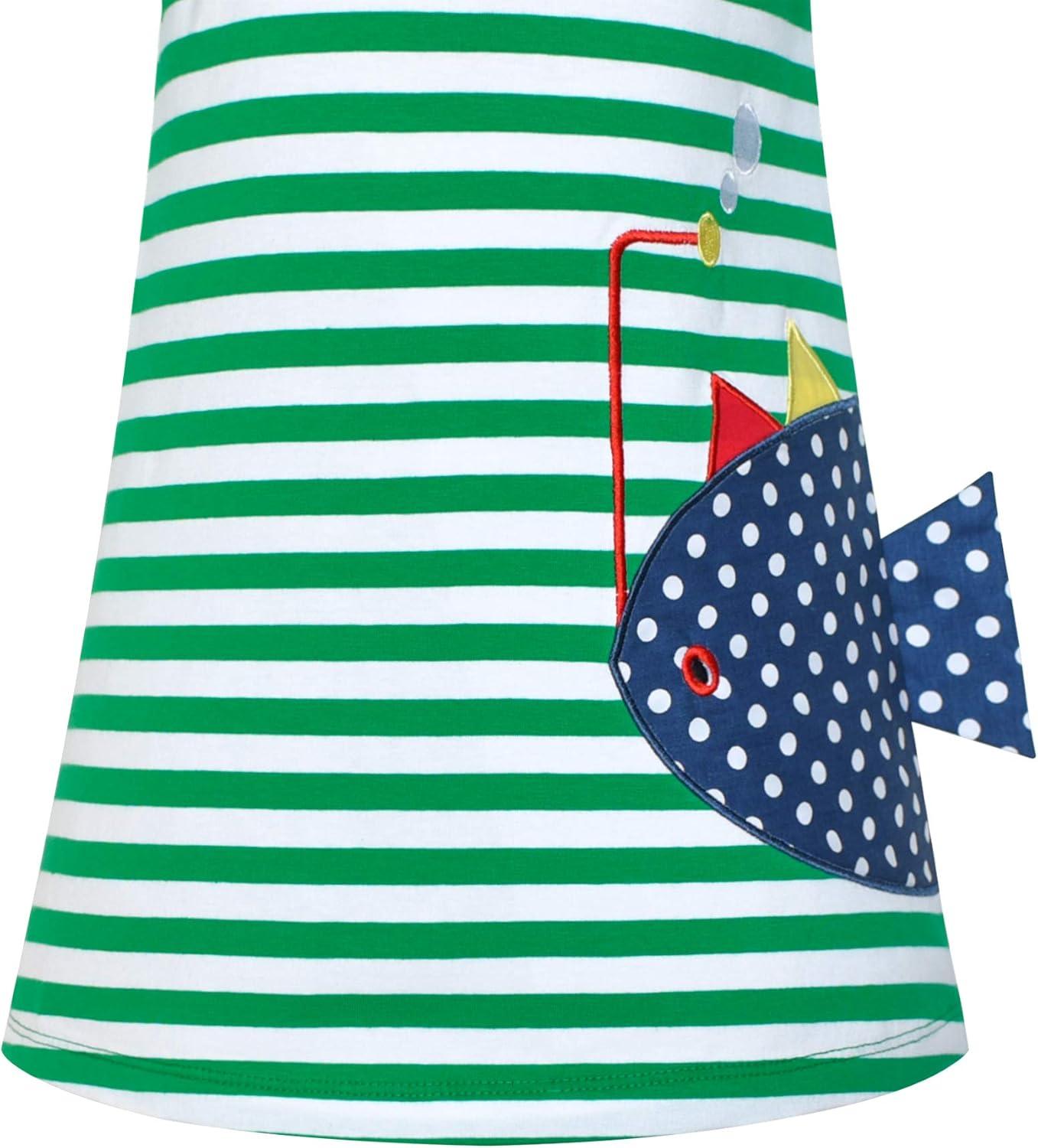 imageSunny Fashion Girls Casual Dress Cotton Long Sleeve Kite Cloud EmbroideredGreen Fish