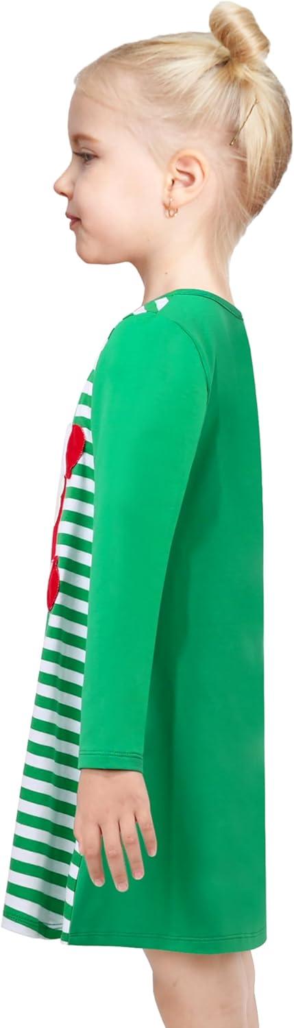 imageSunny Fashion Girls Casual Dress Cotton Long Sleeve Kite Cloud EmbroideredGreen Snowman