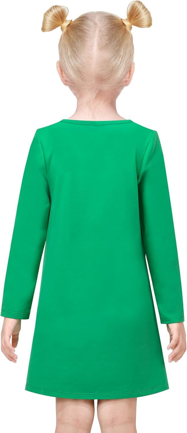 imageSunny Fashion Girls Casual Dress Cotton Long Sleeve Kite Cloud EmbroideredGreen Snowman