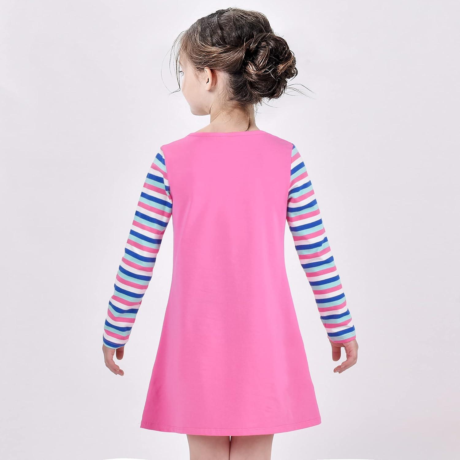 imageSunny Fashion Girls Casual Dress Cotton Long Sleeve Kite Cloud EmbroideredPink Bunny