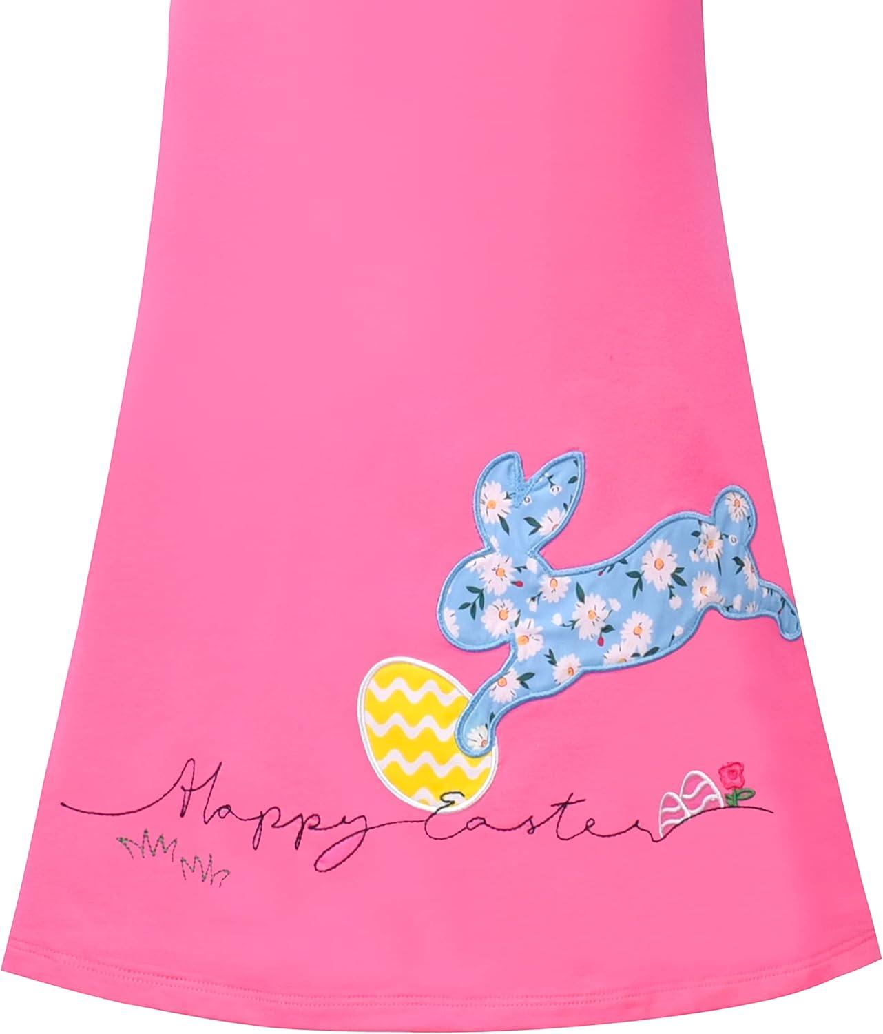imageSunny Fashion Girls Casual Dress Cotton Long Sleeve Kite Cloud EmbroideredPink Bunny