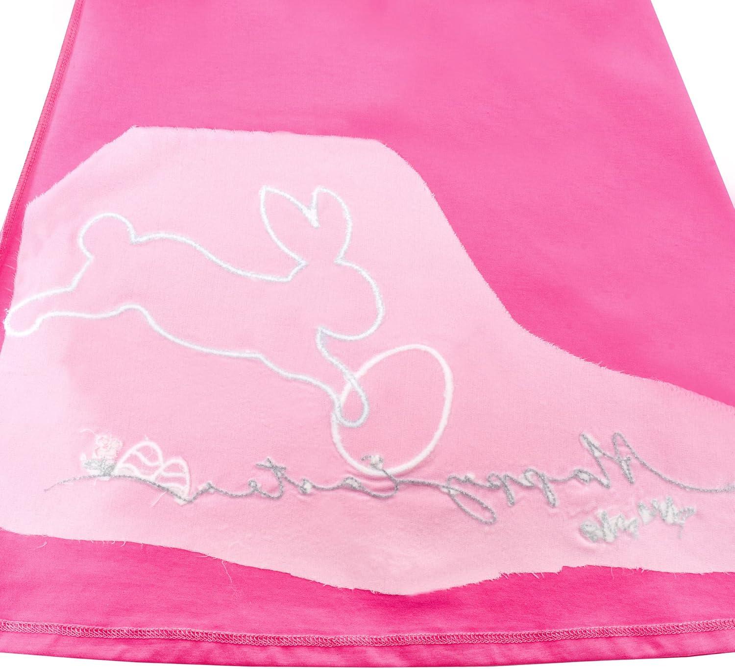 imageSunny Fashion Girls Casual Dress Cotton Long Sleeve Kite Cloud EmbroideredPink Bunny