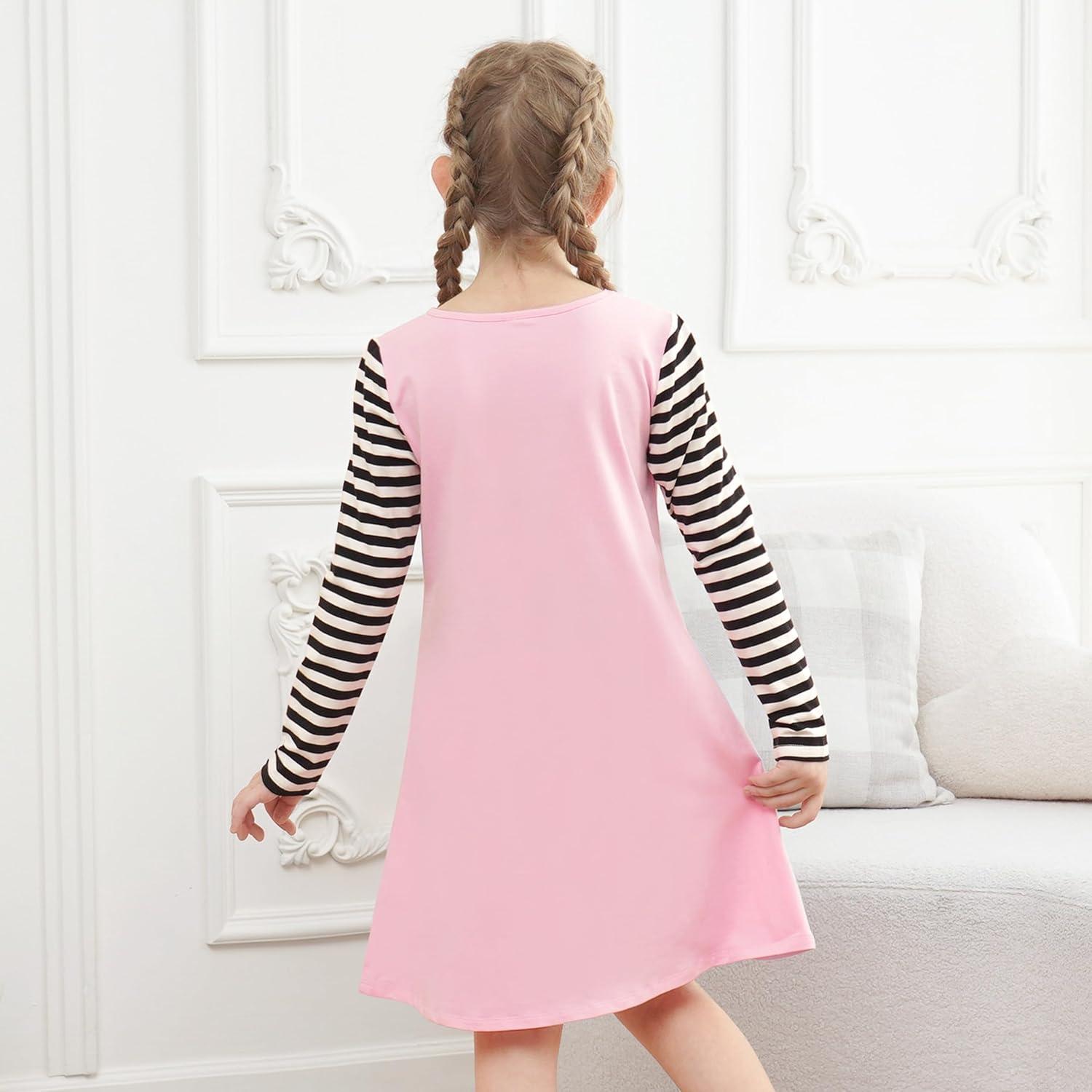 imageSunny Fashion Girls Casual Dress Cotton Long Sleeve Kite Cloud EmbroideredPink Lady