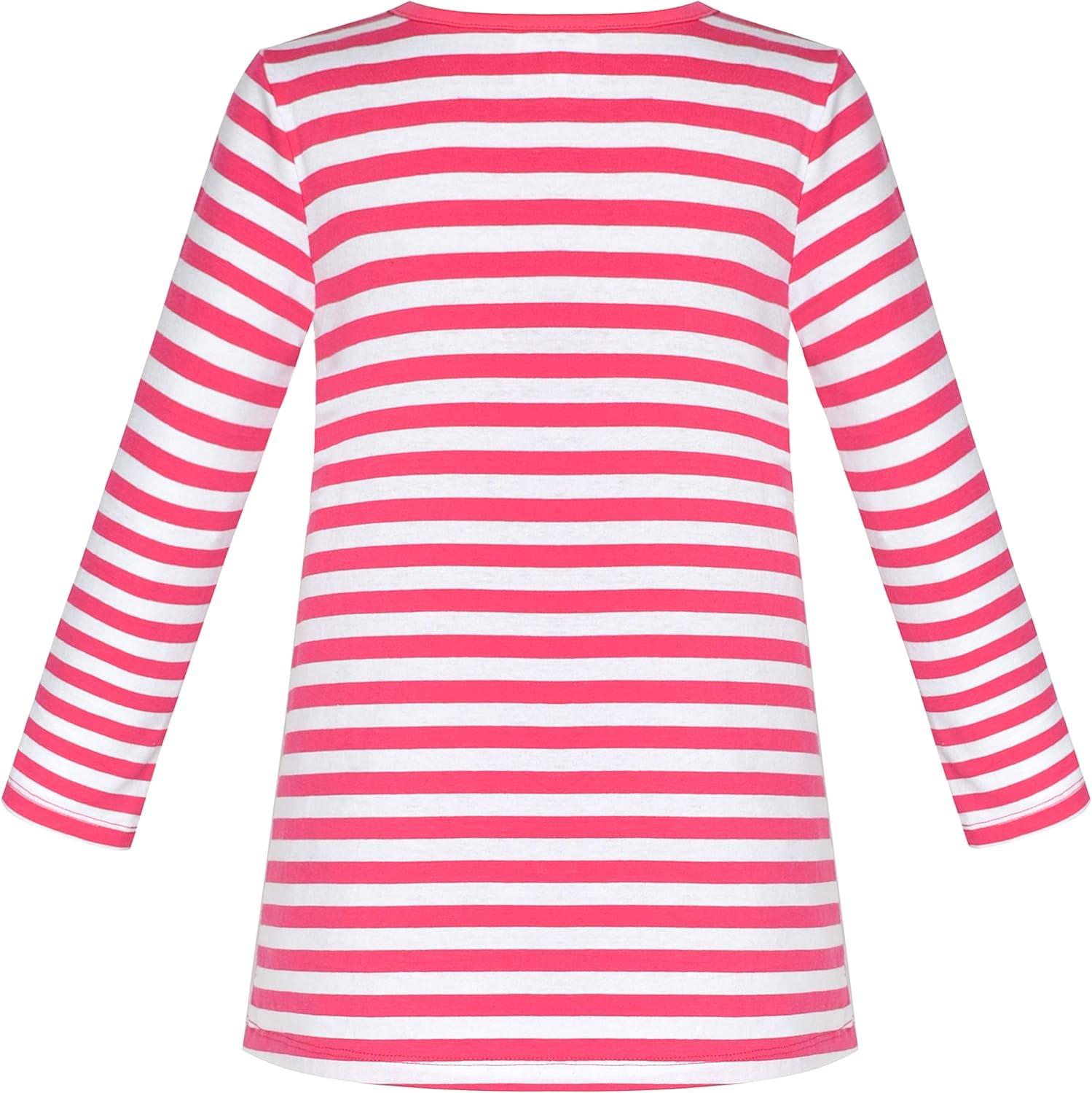 imageSunny Fashion Girls Casual Dress Cotton Long Sleeve Kite Cloud EmbroideredPink Stripes
